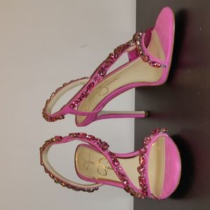Jessica Simpson Jaycin Embellished Heeled Sandal, Calypso Pink, size 7
